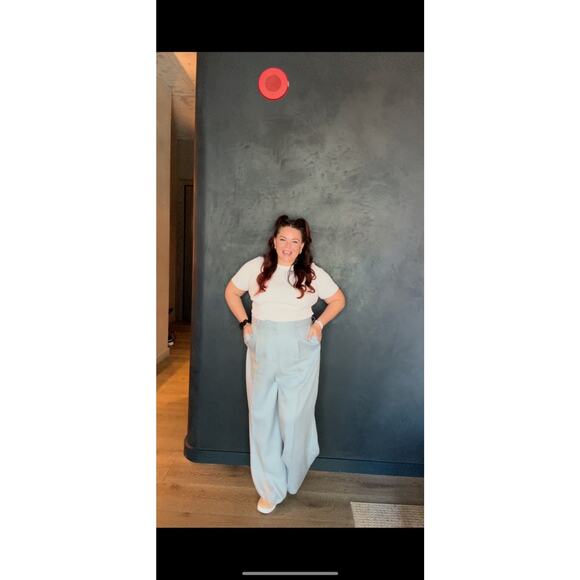 ROSETTA GETTY Women's Light Blue Linen Front Zip Wide Leg Trouser Pants Size 4 - Picture 14 of 14